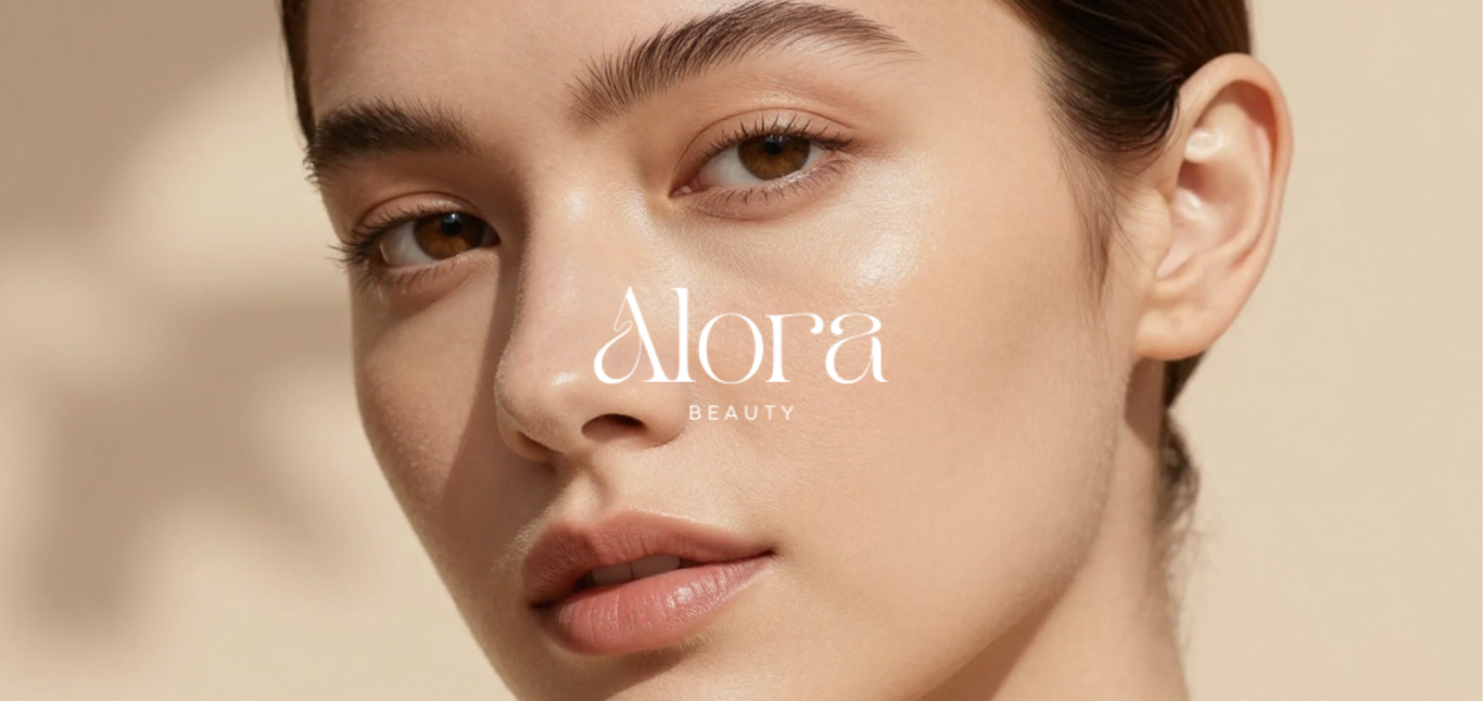 Logo Alora Beauty GmbH Logo von Alora Beauty mit elegantem Schriftzug auf hellem Hintergrund und Schatteneffekten.